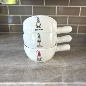 Rae Dunn Christmas Gnomes Mischief, Merry & Magic Soup Bowls with Handles